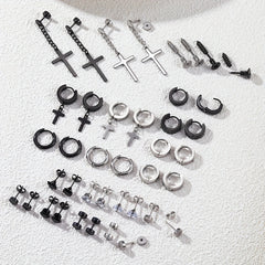 Black & Silver Earring Set (40 Piece)
