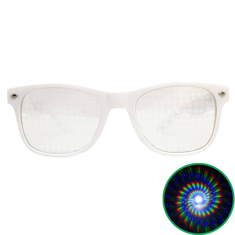 White Wayfarer Spiral Diffraction Glasses