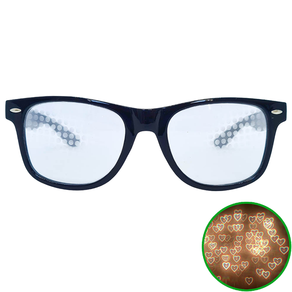 Black Wayfarer Heart Diffraction Glasses