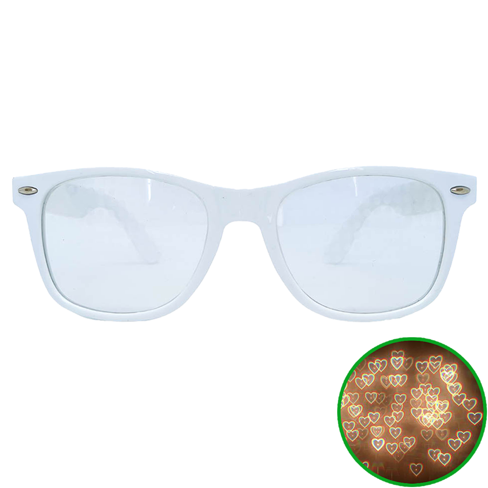 White Wayfarer Heart Diffraction Glasses